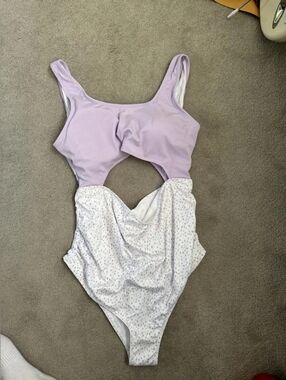 Lilac & White Cutout One-Piece Swimsuit